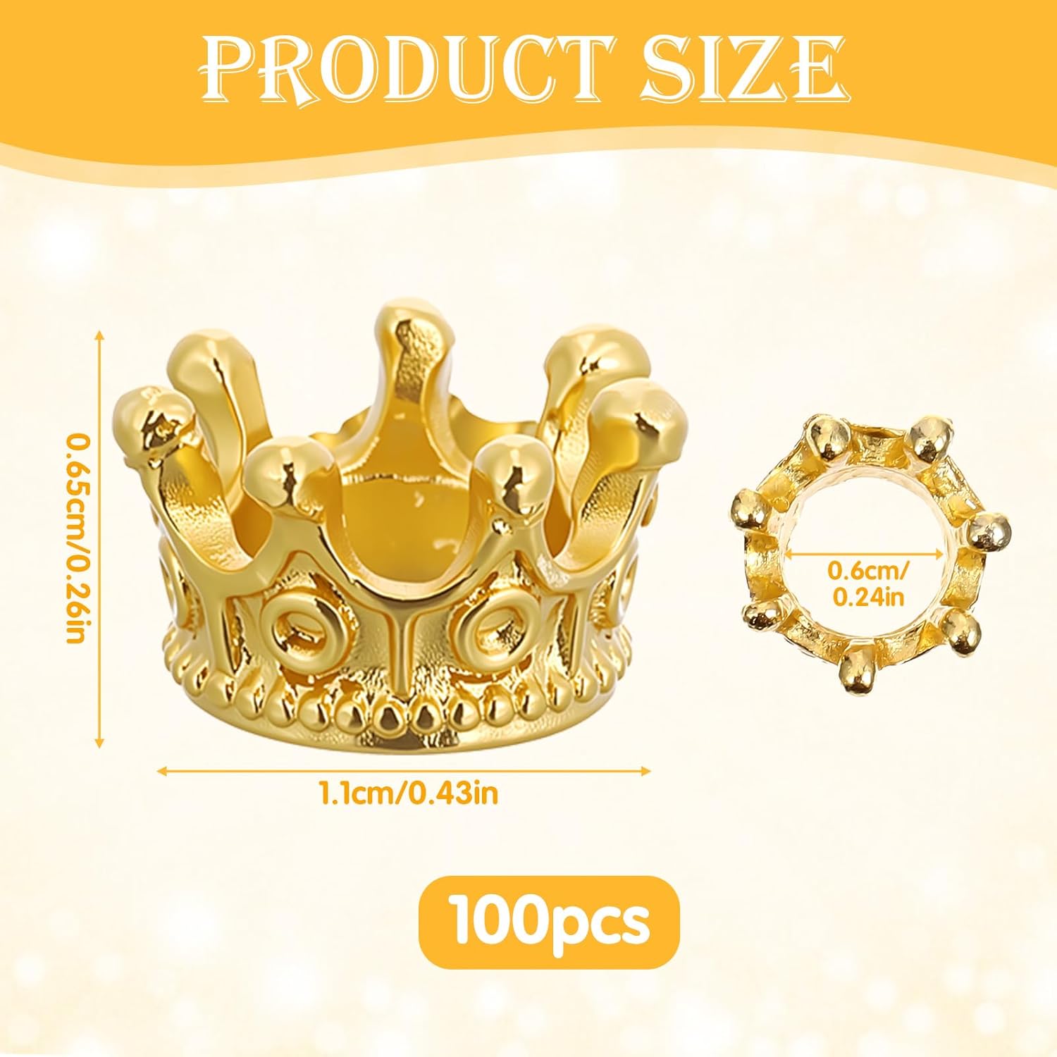 100Pcs Crown Charms, Mini Crowns for Crafts, 3D Gold King Crown Beads Large Hole Spacer Beads for DIY Jewelry Necklace Bracelet Making Supplies - Image 2