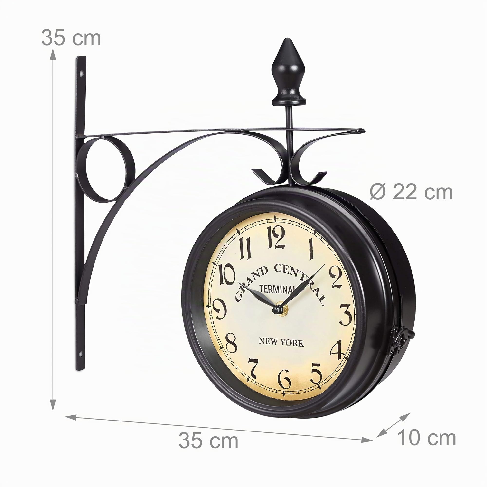 Relaxdays Reloj de estación de Tren, Doble, Retro, A Pilas, Vintage, Negro