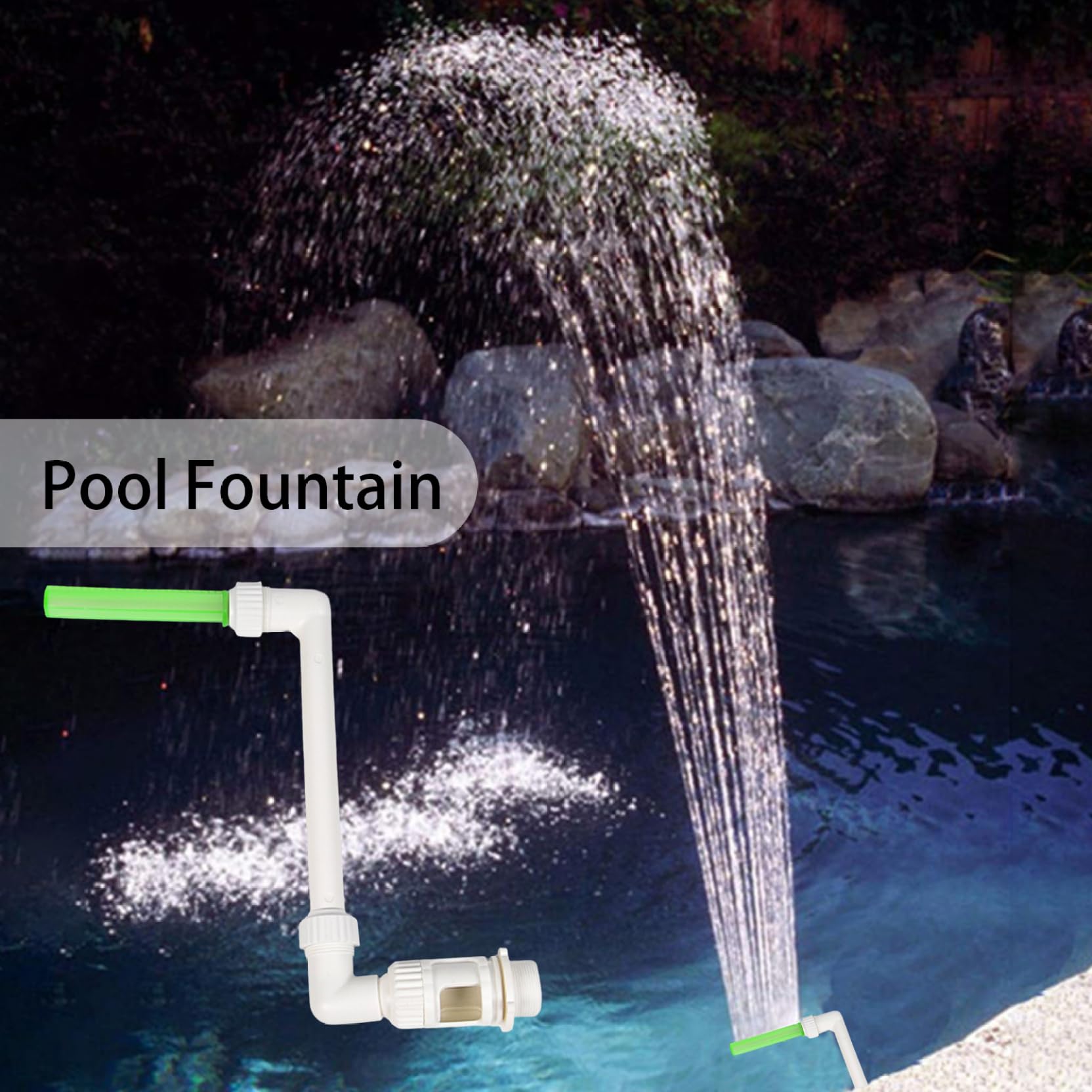 Fuente de Piscina con luz LED, Cascada para Piscinas enterradas sobre el Suelo, decoración de Fuente de rociadores de Cascada Ajustable, Adornos de jardín