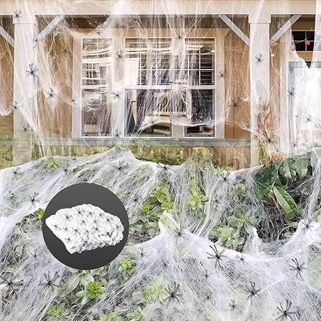 Halloween Decorations Spider Webs with 100 Fake Spiders for Festive Aura of Terror