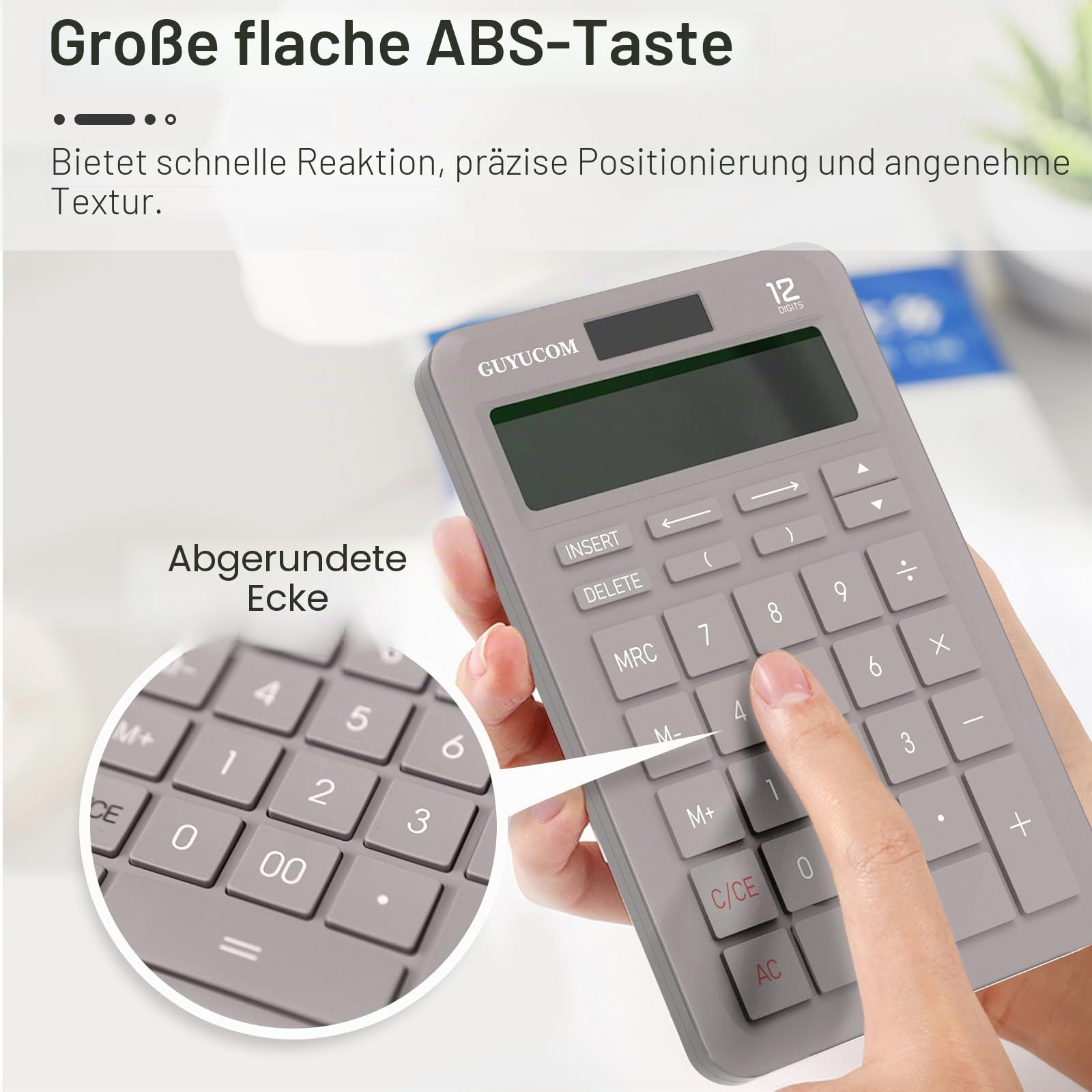 GUYUCOM Tischrechner mit verbesserter Verlaufsaufzeichnung und Track-Back-Funktion, 2-zeiliges großes klares LCD-Display, 12-stellig, große empfindliche Taste, grau