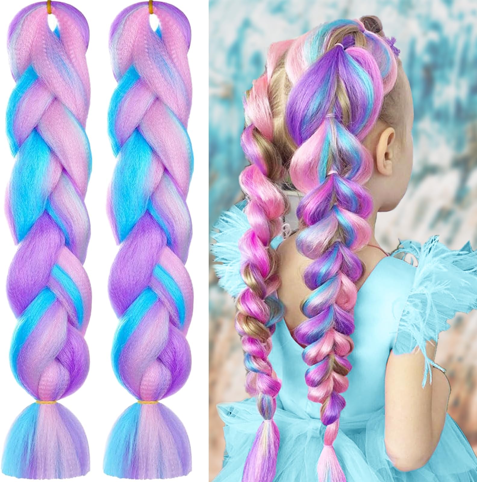 Leogony 2PCS 4 Tone Hair Extensions for Braiding, Mermaid Fake Braids Hair, Plait Coloured Synthetic Wig