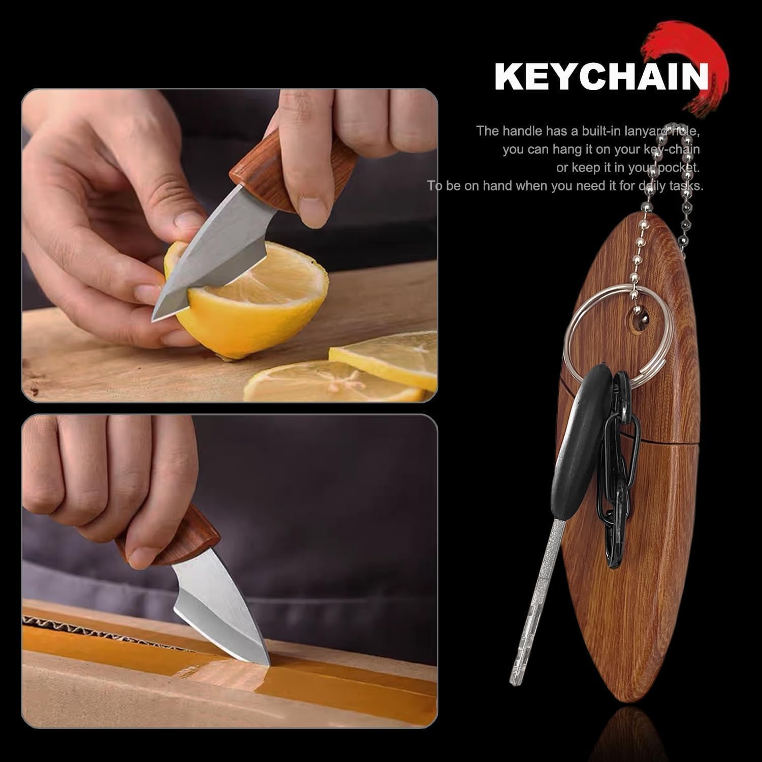 ORBITORA Pocket Folding Knife with Wooden Handle, Compact Portable EDC Mini Knife, Sharp Stainless Steel Blade for Cutter for Vegetables and Fruits, 2
