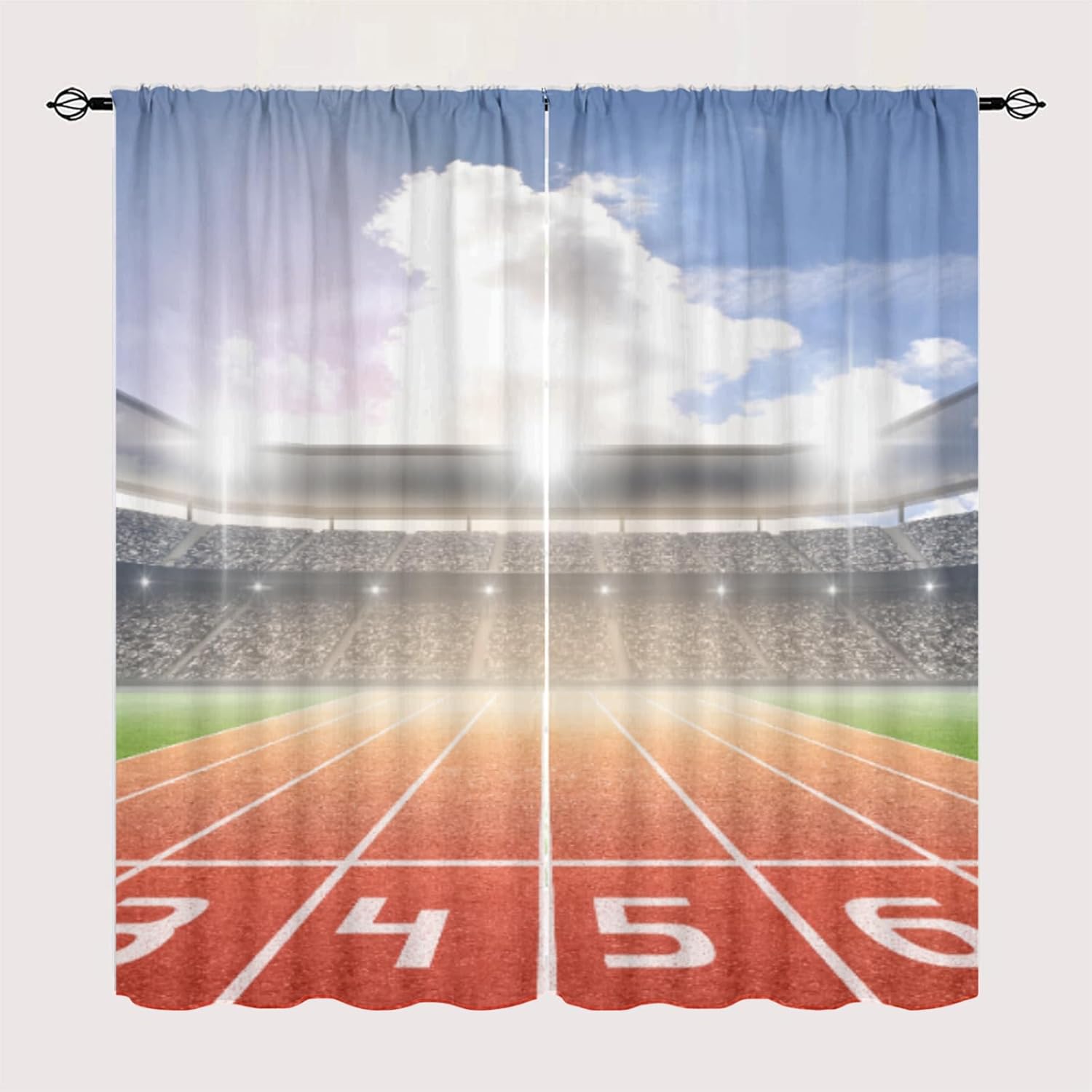Athletics Stadium Curtains, Athlete Running Track Sports Blackout Rod Pocket Curtain for Boy Home Decor Thermal Insulated Drapes Set Darkening Window Curtain for Bedroom Livingroom, 42x63 Inch
