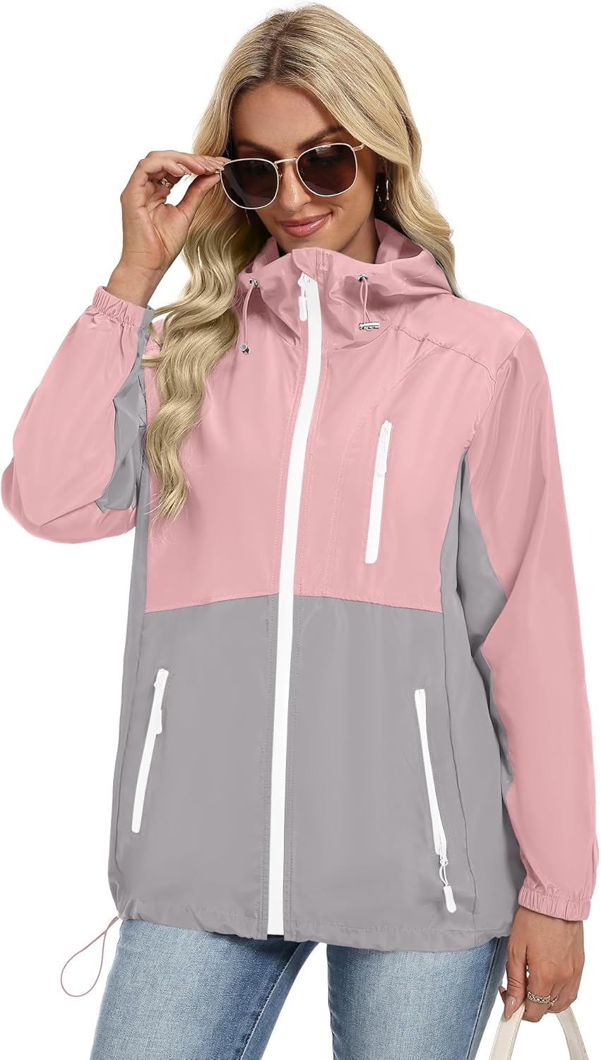 Waterproof Packable Windbreaker Jacket for Women with Hood