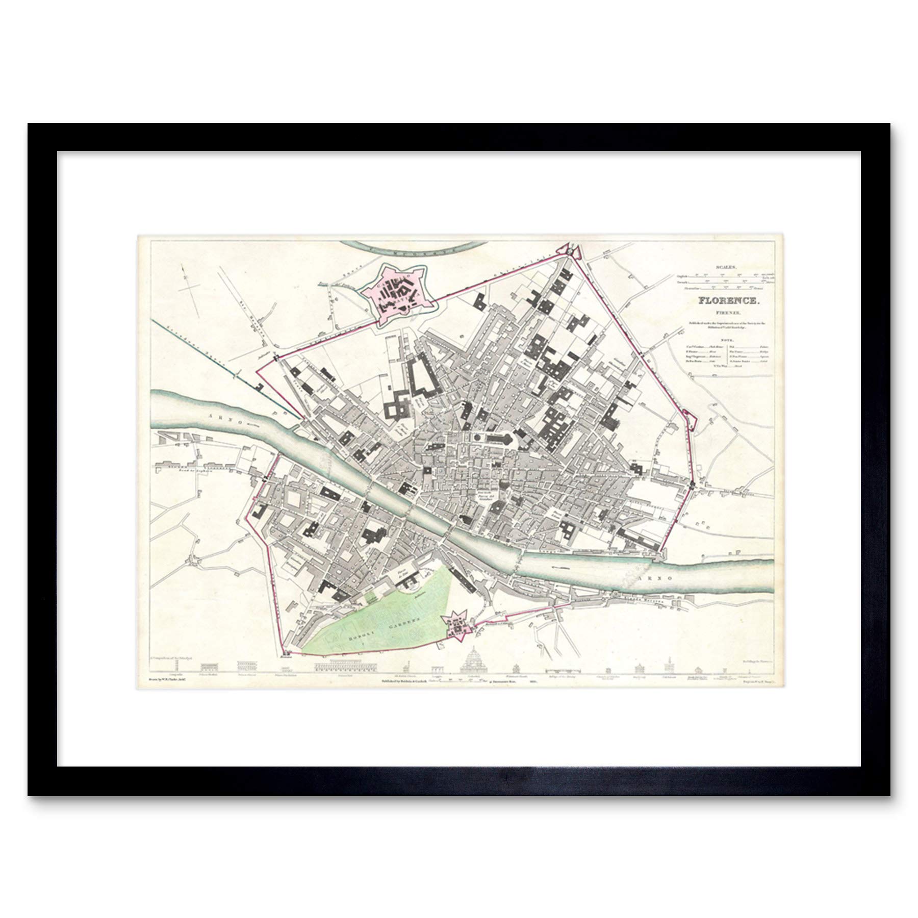 Wee Blue Coo Map Antique Clarke Florence City Plan Framed Wall Art Print