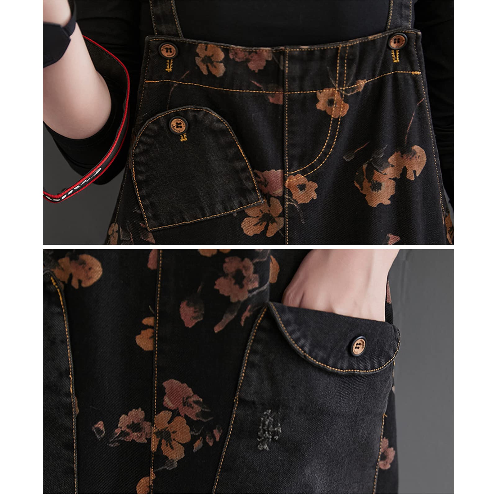 Salopette da donna in denim Salopette Pantaloni da donna Vintage Casual Baggy Jean Tute regolabili Tute Tute a gamba larga Tutina Pantaloni lunghi nero-XL