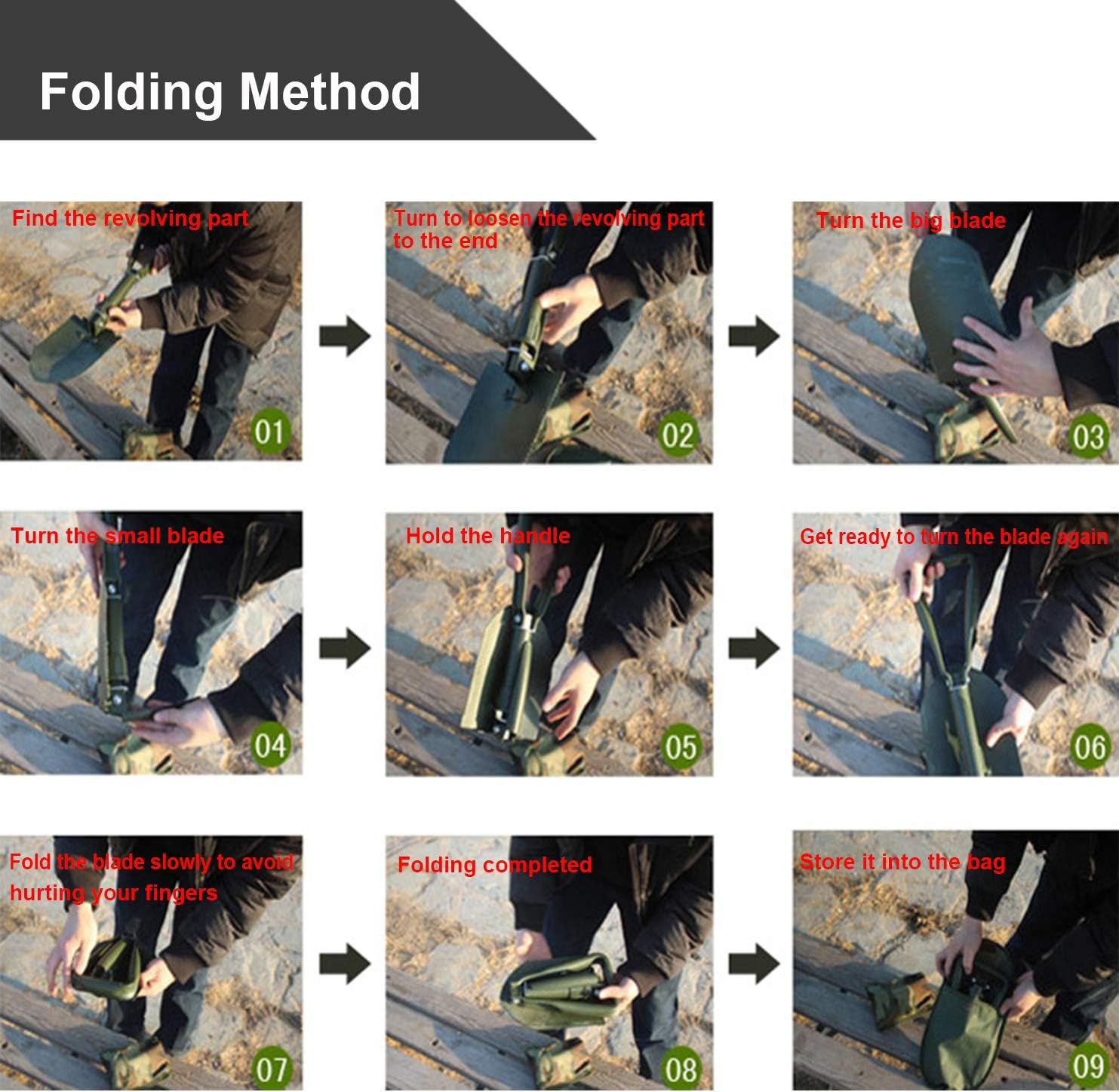 Military Folding Camping Shovel, High Carbon Steel Survival Shovel Entrenching Tool Handle with Carrying Pouch (OD Green) : Garden & Outdoor