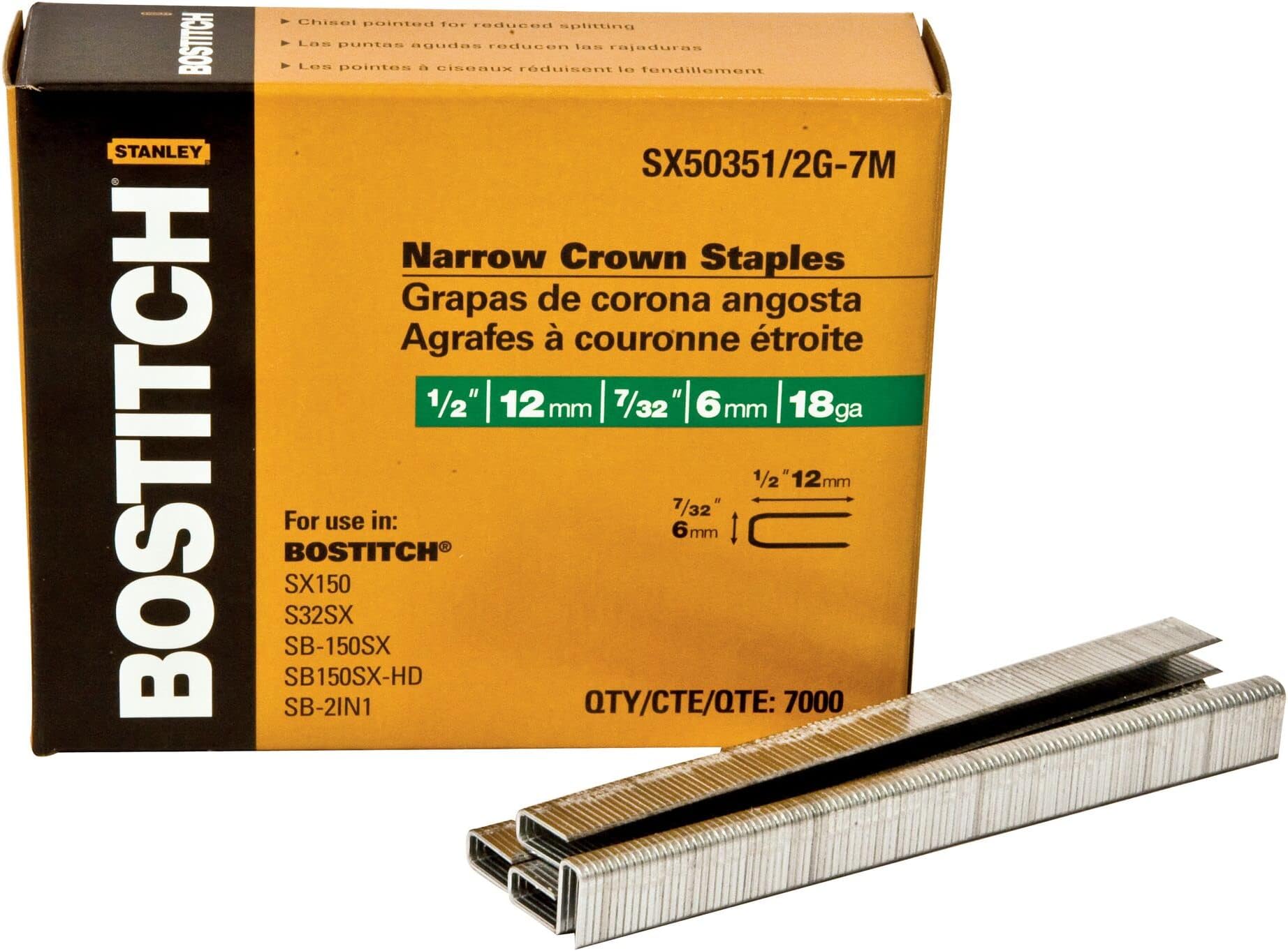 BOSTITCH SX50351/2G-7M 1-1/2-Inch by 18 Gauge by 7/32-Inch Crown Finish Staple (3,000 per Box)