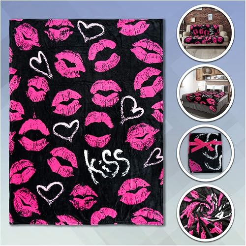 Miniatura 7 de Infinity Republic - Kiss Kiss - Manta de forro polar suave color negro y rosa para regalos del día de San Valentín, 50 x 60 pulgadas, perfecta para