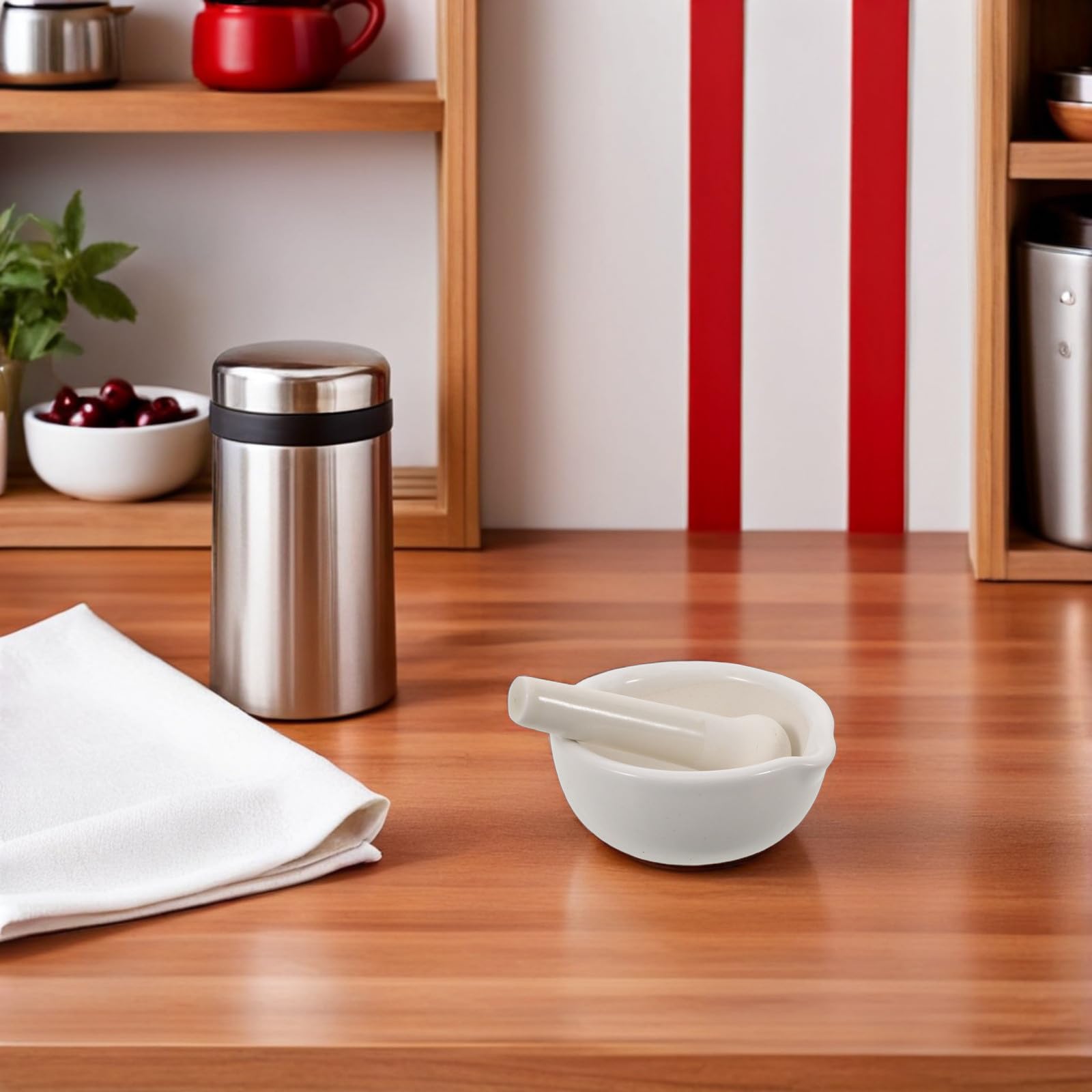 IMIKEYA 2 Pièces Mortier et Pilon en Céramique Blanc avec Bec Verseur, Design Compact et Broyage pour Épices et Assaisonnements Cuisine, 10 Cm