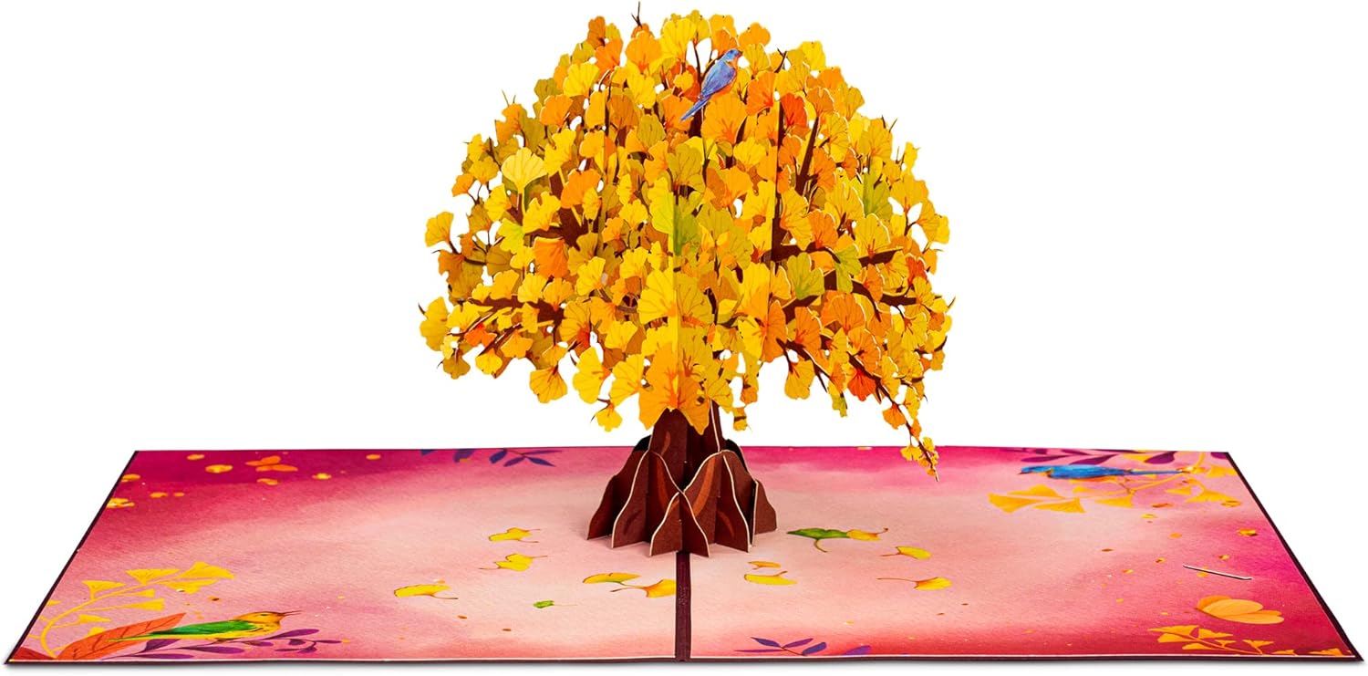 Paper Love Fall Pop Up Card, 3D Ginko Tree, For All Occasions, Birthday, Thanksgiving, Thinking of You, Sympathy or Just Because - 5" x 7" Cover - Includes Envelope and Removable Note Tag - Image 4