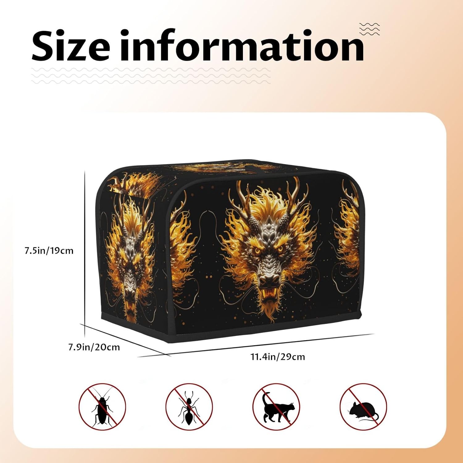 Golden Dragon Head Toaster Cover 2 Slice, Waterproof Bread Machine Covers with Pockets Universal Size Kitchen Small Appliance Cover with Handle, Dust and Fingerprint Protection