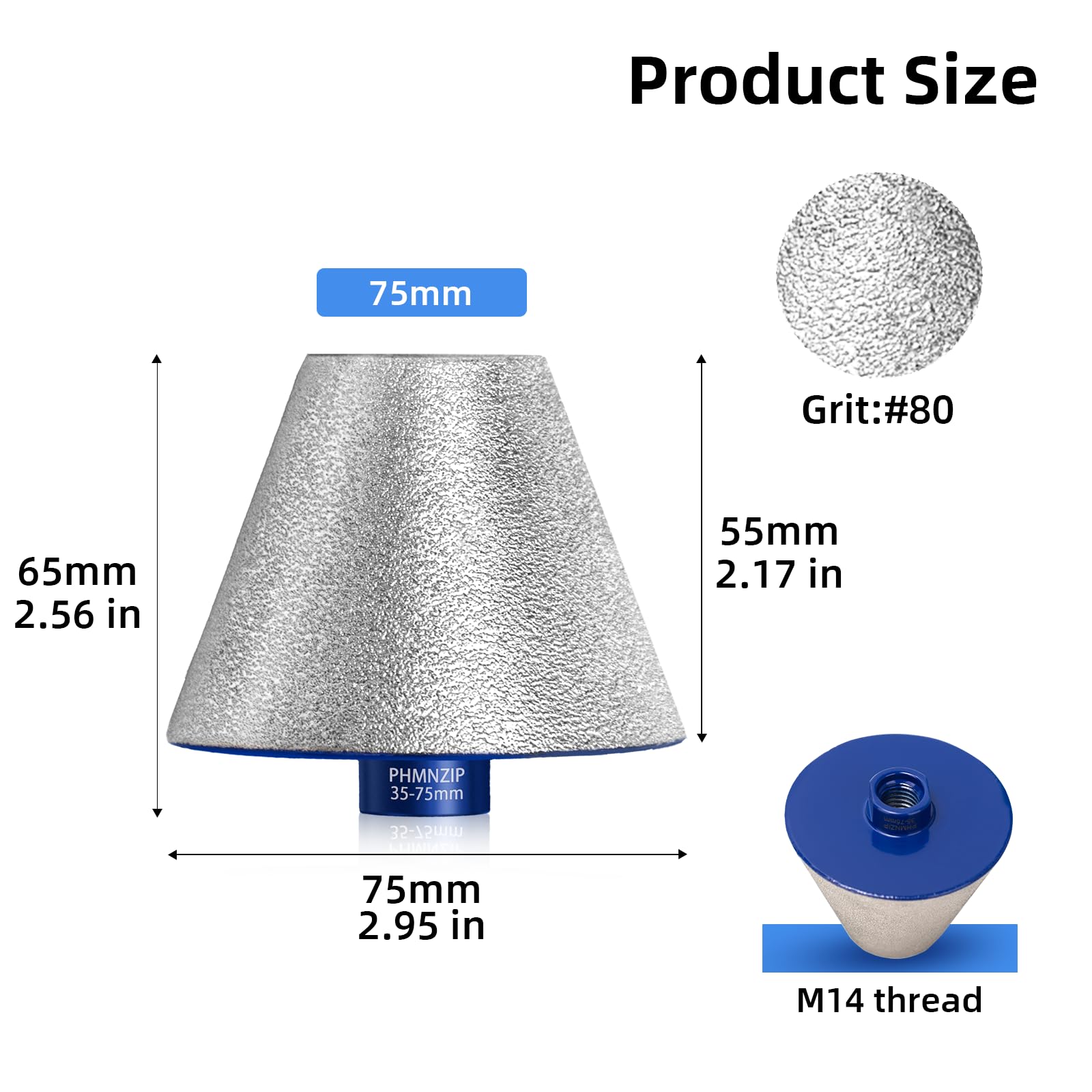 Frez Diamentowy do Fazowania 75 mm x M14 Wiertło Stożkowe Wiertła do Fazowania Diamentowe Frez Diamentowy do Płytek Marmur Ceramika Granit Wykończenie Czyszczenie Powiększanie Istniejących Otworów