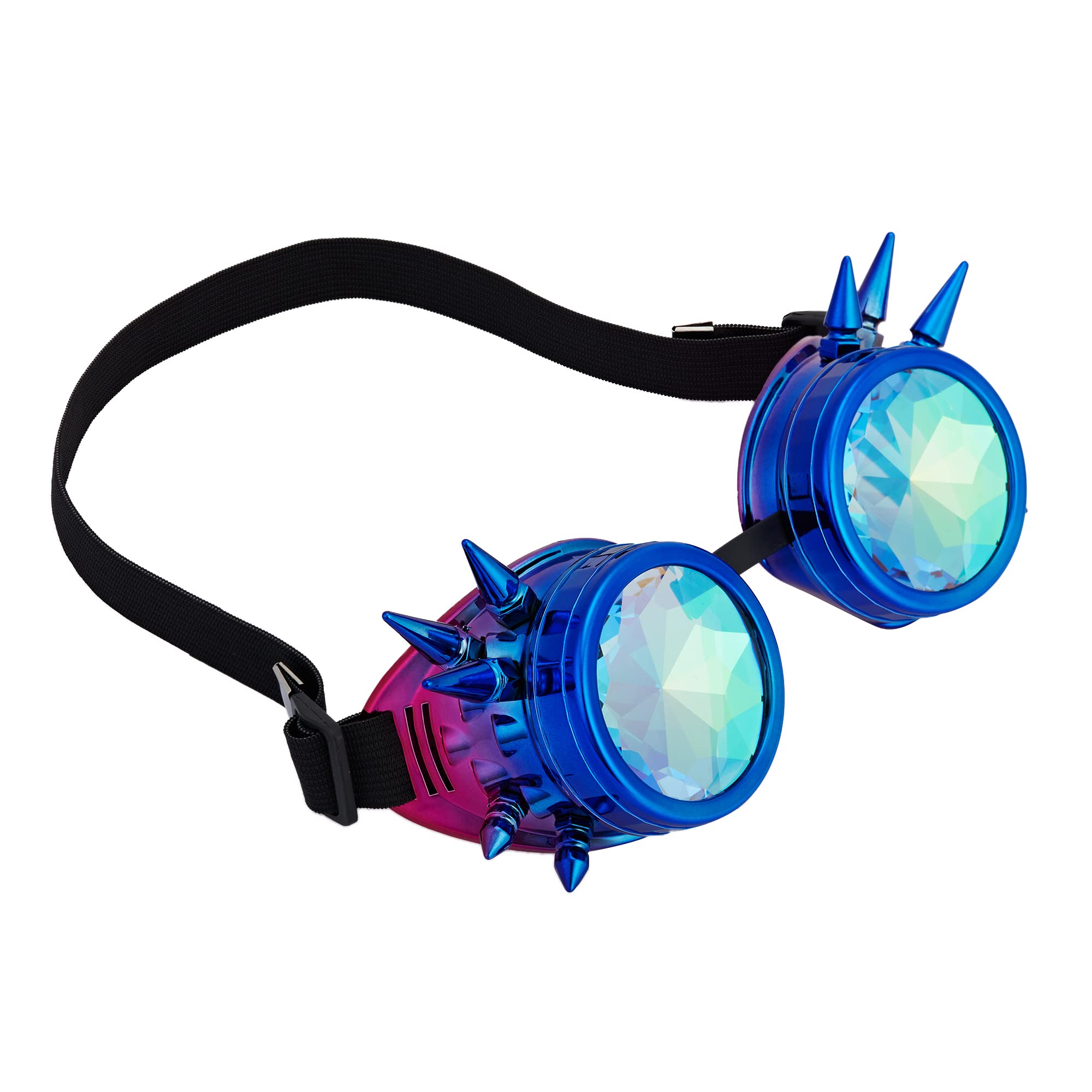 OMGREAT Kaleidoscope Glasses for Raves Steampunk Goggles with Rainbow Prism Diffraction Crystal Lenses, Blue Purple (Spiked) - Image 3