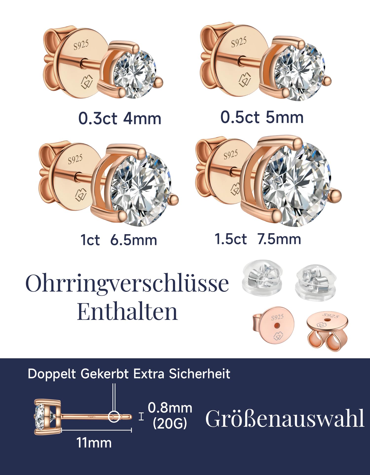 MomentWish Moissanite Ohrringe Silber 925 Stecker Diamant Ohrstecker Damen