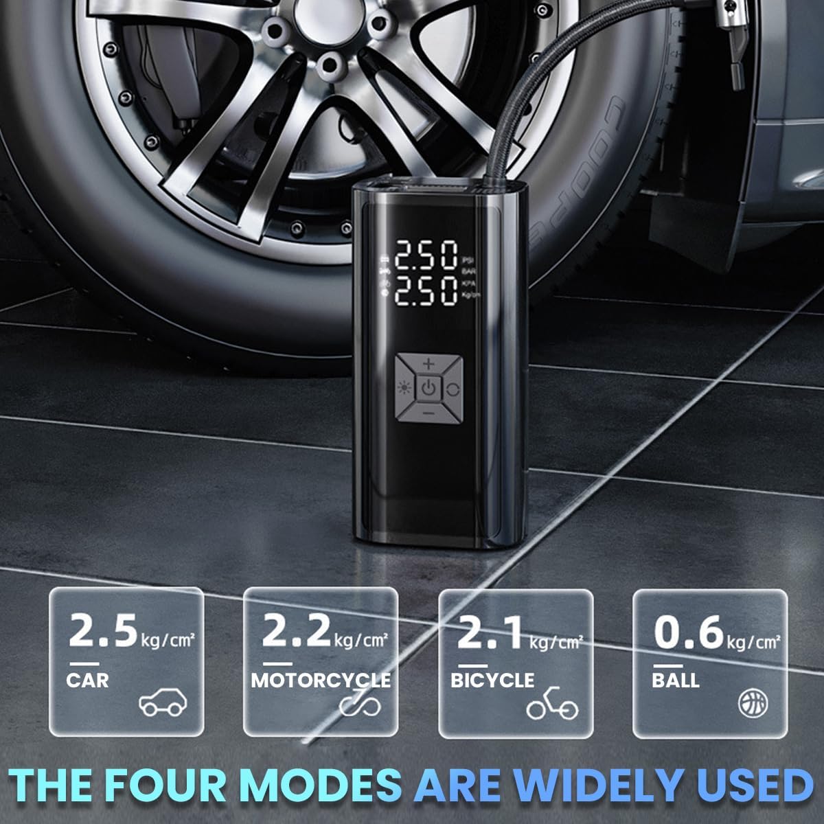 Portable Tire Inflator 150PSI 12V Electric Pump with LED for Car Bicycle Balls