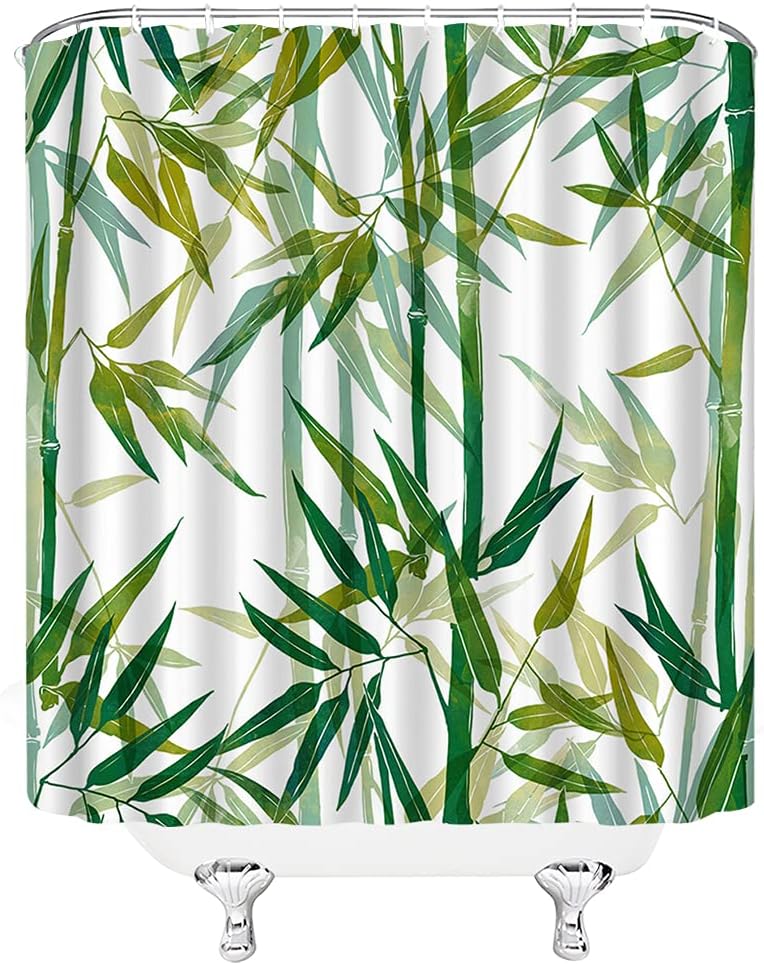 Bamboo Shower Curtain Green Bamboo Forest Tropical Abstract Natural Scenery Asian Oriental Bathroom Decorative Curtain Polyester Set with Hook