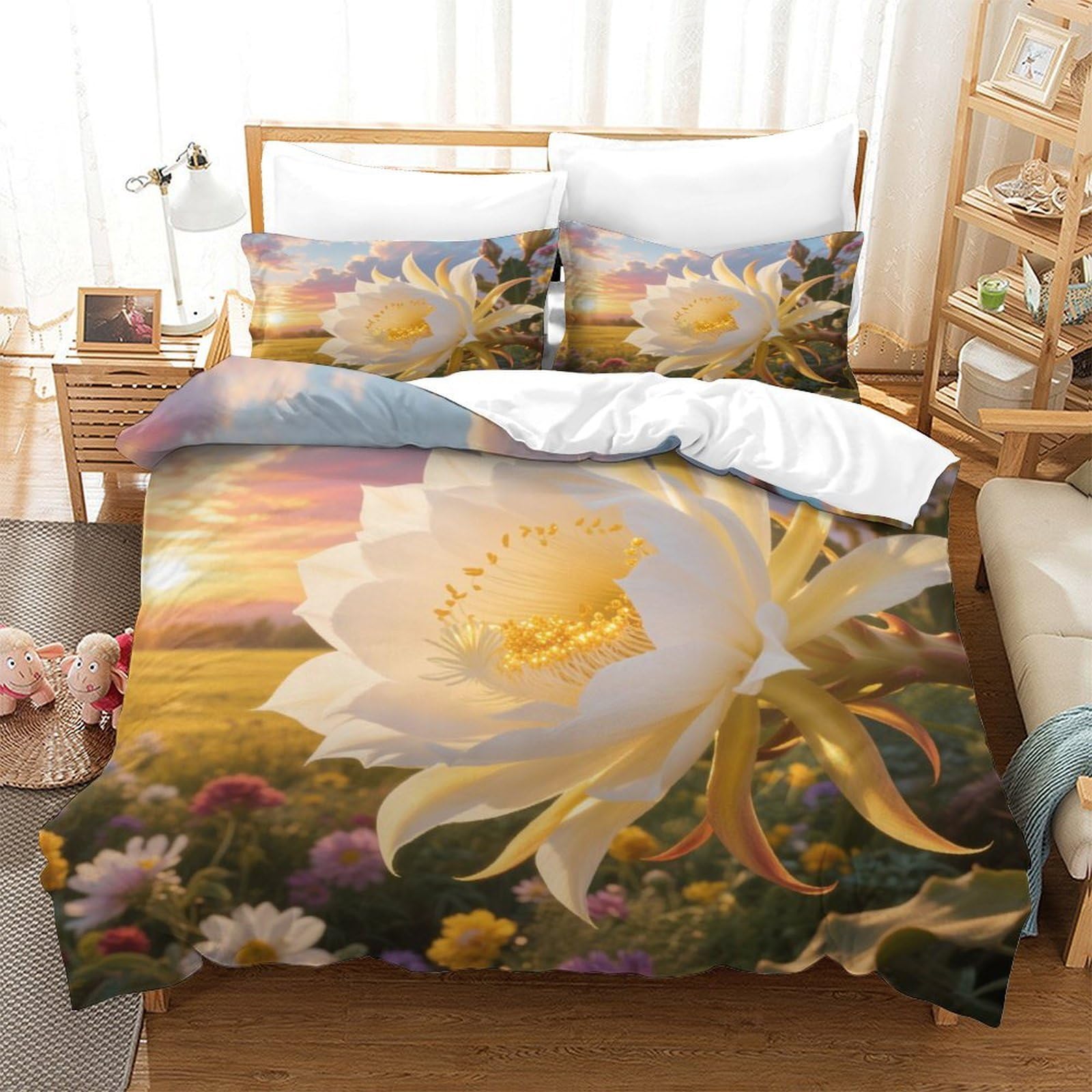 Parure de lit Épiphylle 3D housse de couette microfibre douce fermeture éclair cachée lit enfant