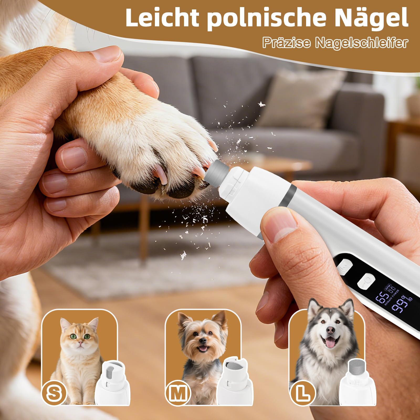 ETACCU Profi Hundeschermaschine 4 in 1 mit Krallenschleifer, Akku Tierhaarschneider für Hunde und Katzen, Leiser Hundetrimmer mit LED-Anzeige, Keramikklinge, USB-C, Fellpflege Set