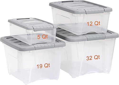 Miniatura 6 de Yaxa Basics Contenedores de almacenamiento de 12 qt, de plástico, apilables, con tapas de pestillo, transparente/gris, paquete de 6