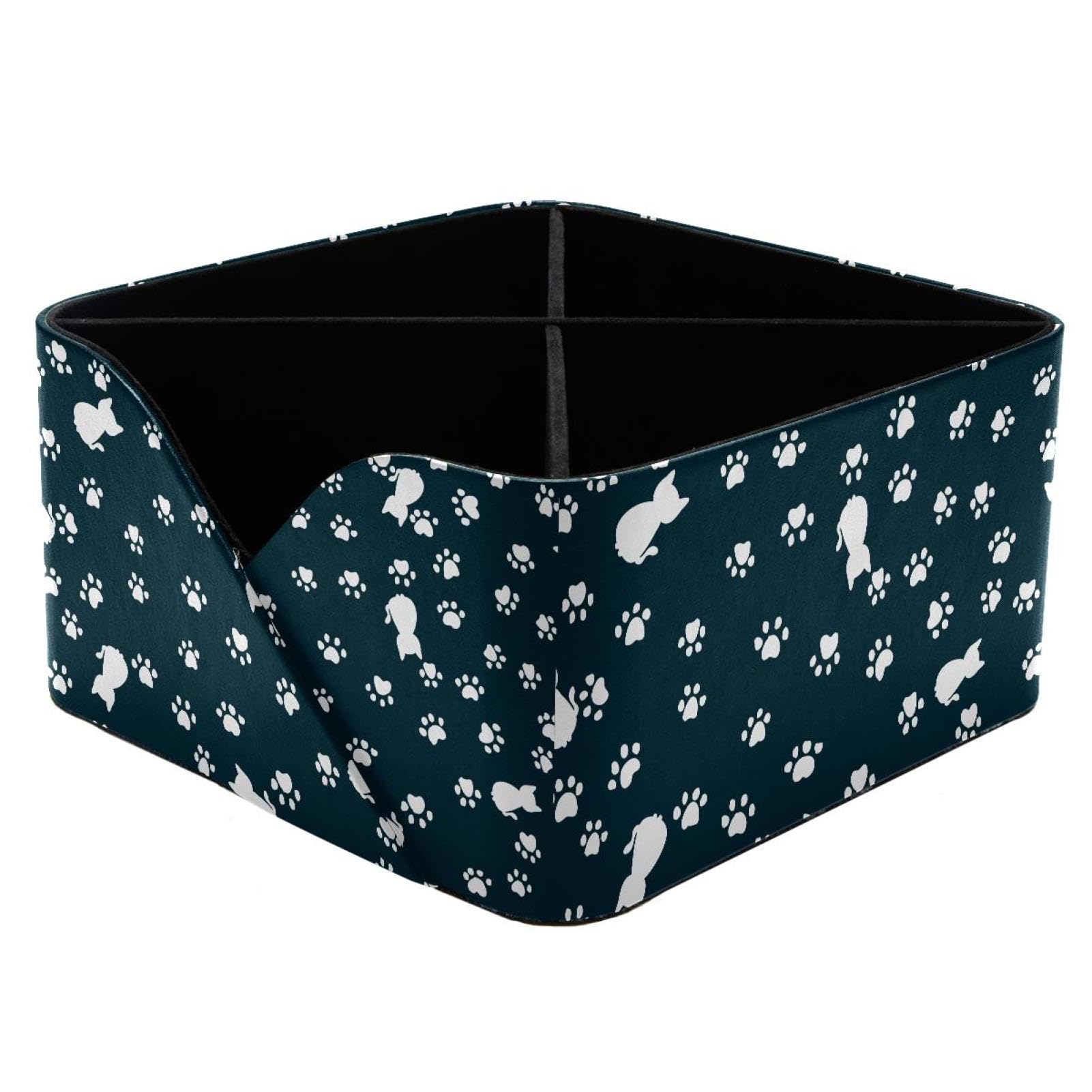KengjuTesu Cats and Paw Pattern Desktop Organizer Pen Holder, Rectangular Pencil Cup for Office, Study and Makeup Stations