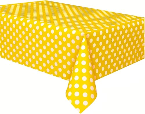 Vpang - Mantel de plástico desechable, diseño de lunares, 2 unidades, Lunares amarillos y blancos.