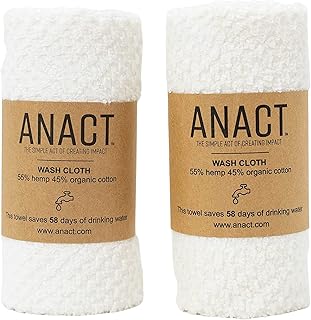 Hemp Wash Cloth 2pk - Organic Bath Towel, Eco-Friendly, Absorbent, Sustainable Spa Quality Bathroom Wash Cloth w/Organic Cotton & Hemp Fiber - White