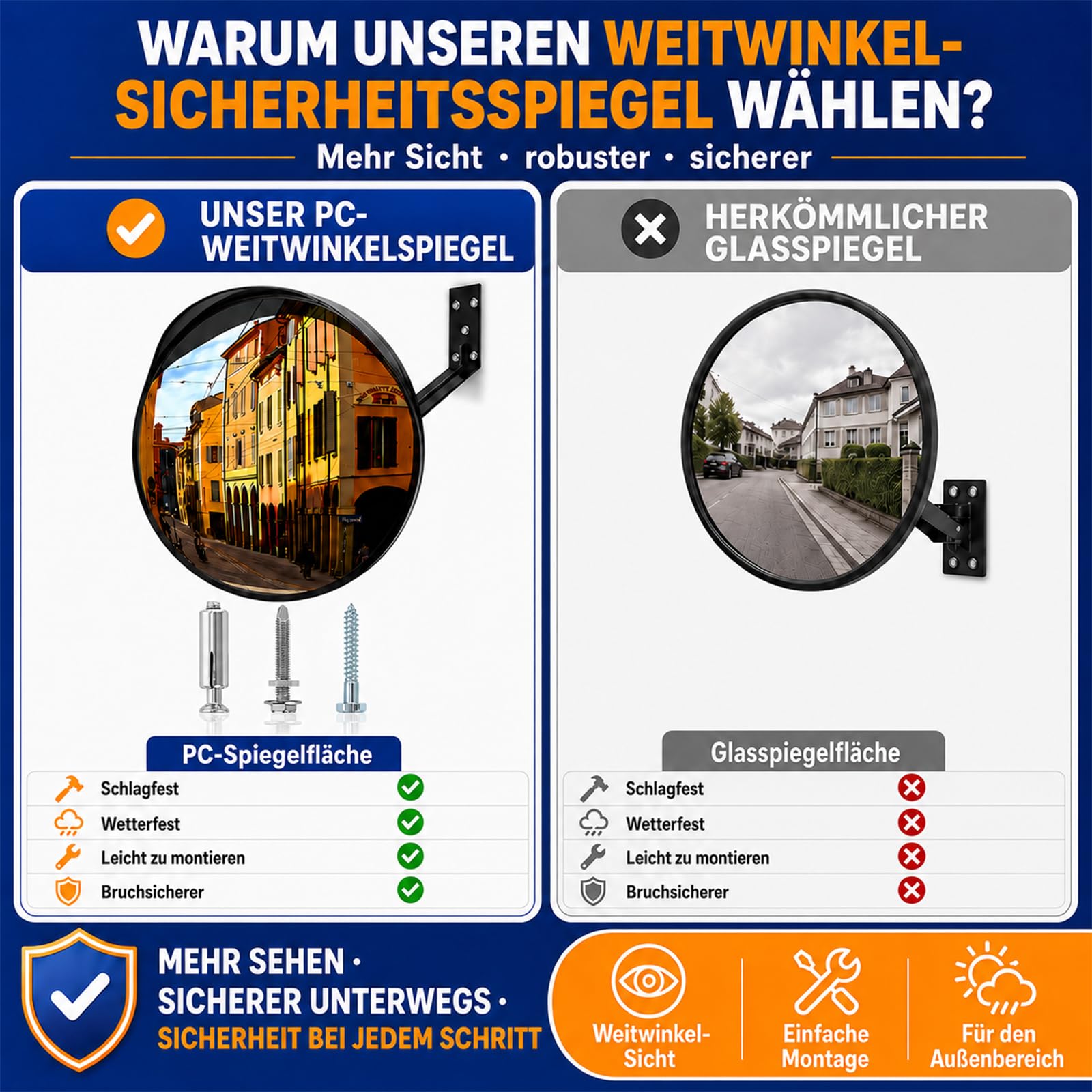 ovsor Verkehrsspiegel 𝟑𝟎 𝐜𝐦 Konvexspiegel mit ABS-Regenschutz – Professioneller Sicherheitsspiegel für Innen & Außen, Garage, Einfahrt, Lager – 130° Sichtfeld, 160° verstellbar, Acryl, wetterfest