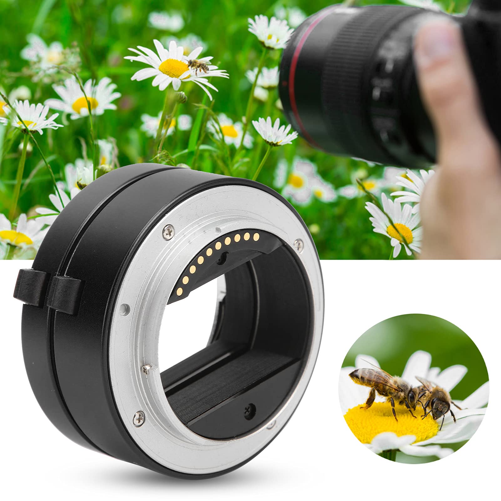 Tubo de extensión Macro de Metal de Montaje NEX, Enfoque automático de 10mm y 16mm para A7S3/A7R3/A9II/A6600/A7C/A7 (Negra)
