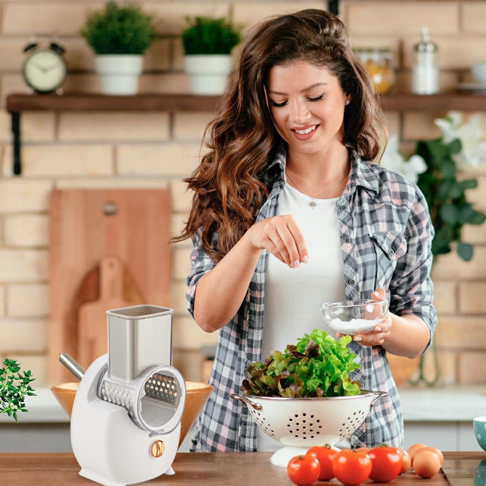Rallador de Queso eléctrico Trituradora automática con 3 Accesorios Picadora USB Cortadora de ensaladas