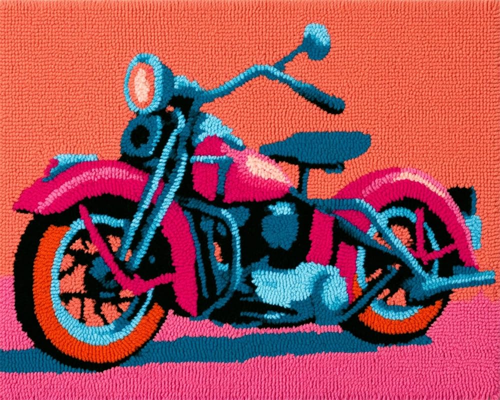FWRTYCB Latch Hook Kits Rug Retro Motorcycle