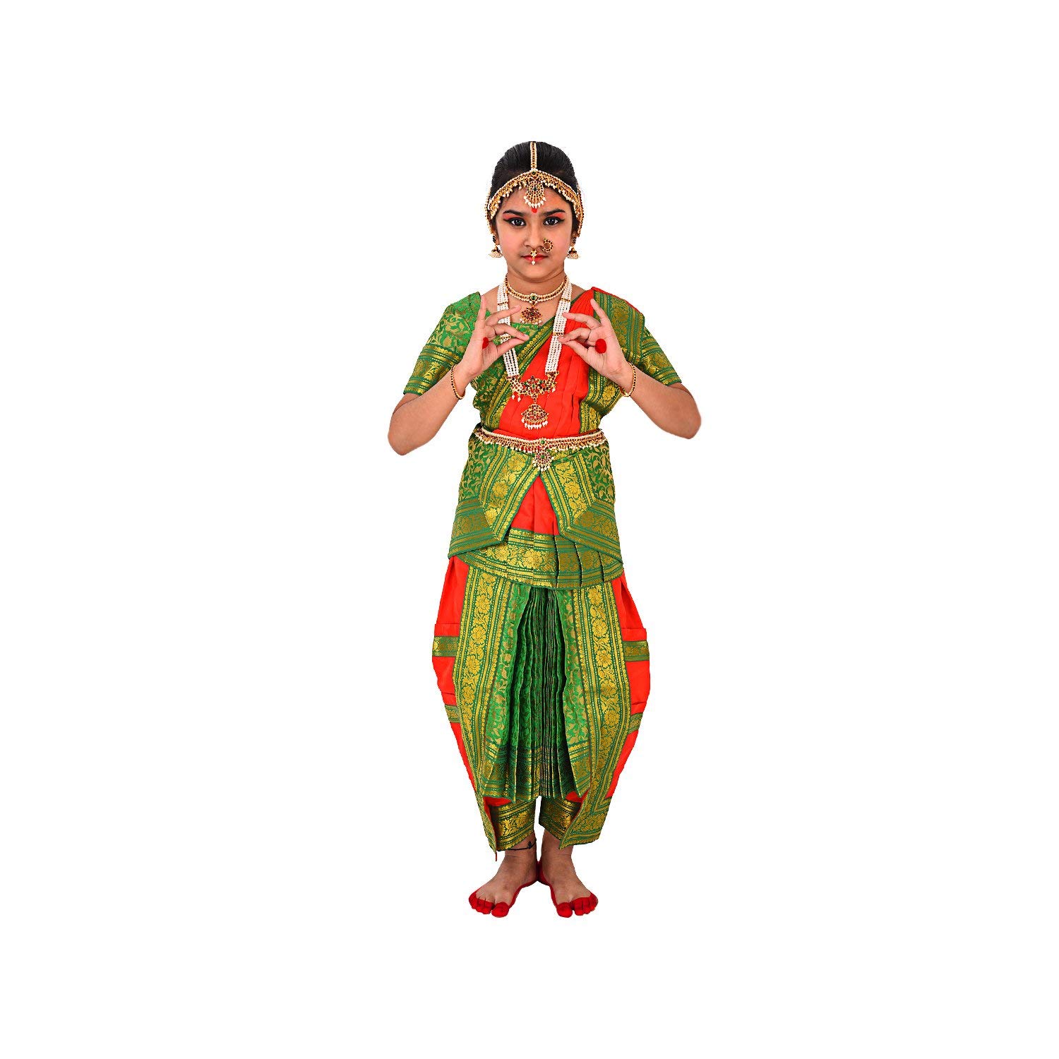 Bharatanatyam BHARATANATYAMWORLD Bharatnatyam Readymade Green & Red China Silk for Fancy Dress/Costume Competitions/School Events/Annual Functions (B084DTZG69) Amazon Price History, Amazon Price Tracker