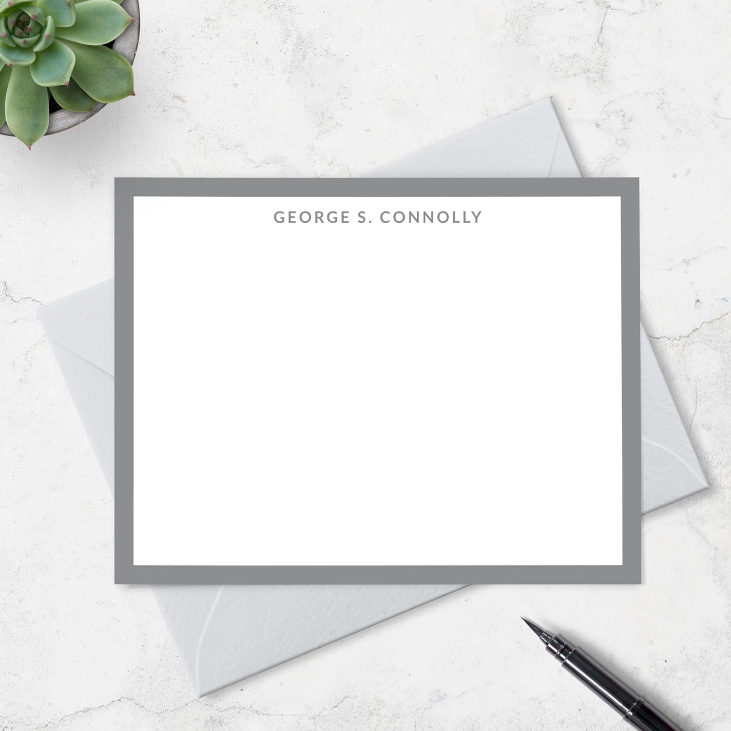 Personalized Note Cards Stationery for Men with Name and Border - Custom Stationary Set with Envelopes - Flat A2 Custom Notecards, Choose Your Colors and Set Size (Solid Color Border)