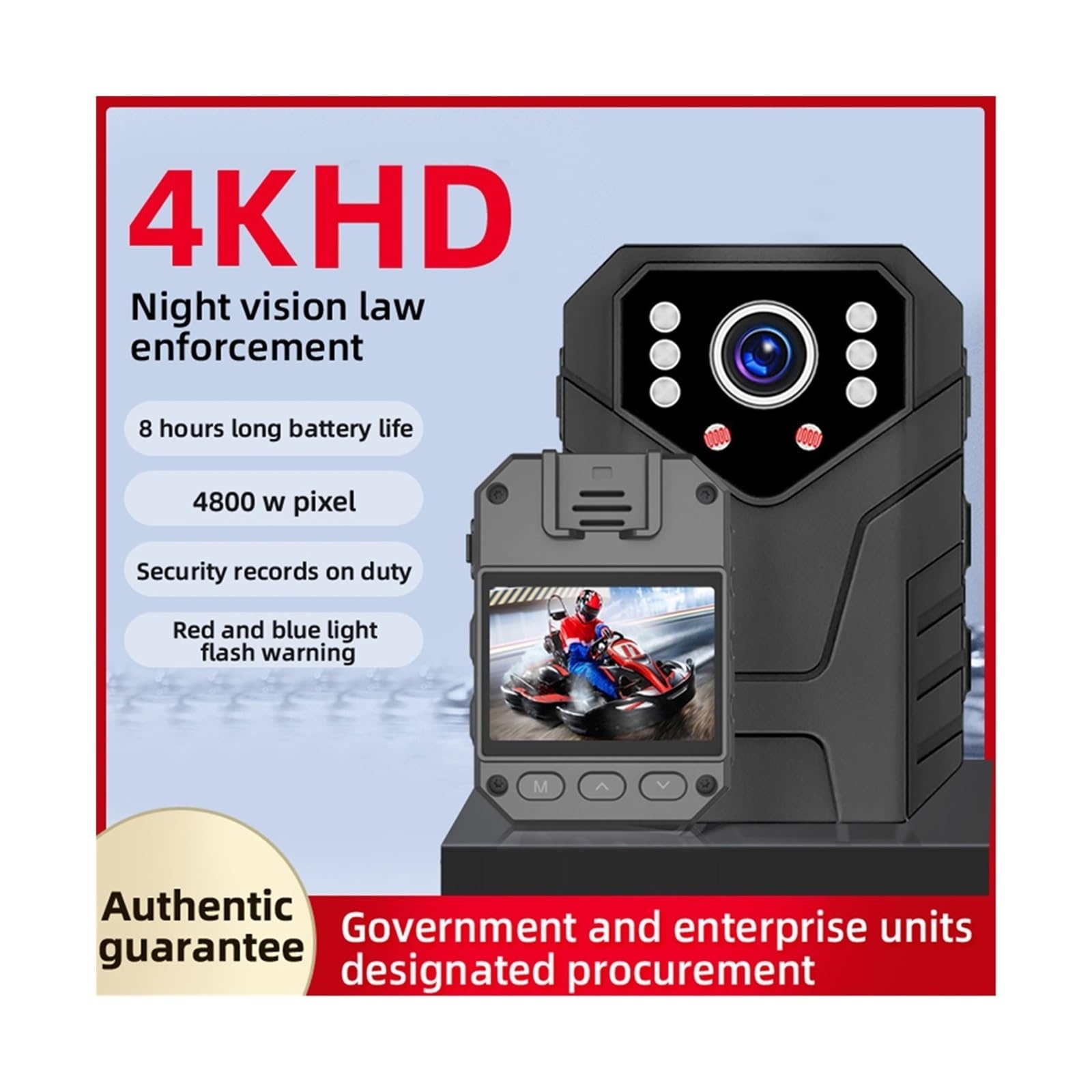 Caméra corporelle, 4K Mini caméra corporelle Full HD 1080P 2 pouces IPS écran tactile Vision nocturne enregistreur vidéo garde de sécurité corps Police pour la sécurité, le travail(64G TF Card)