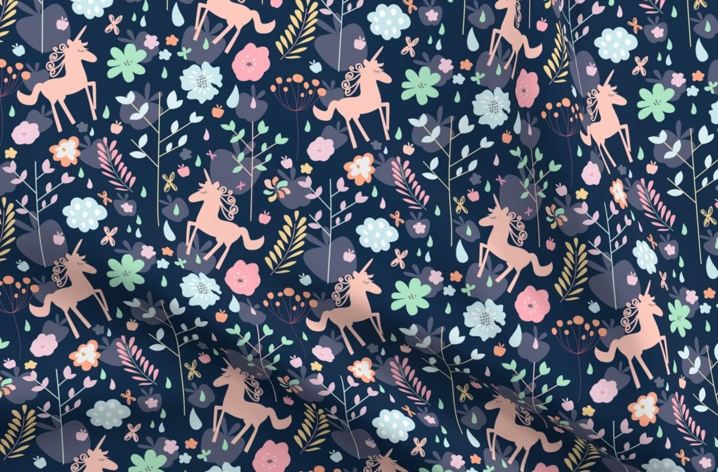 Spoonflower Fabric - Unicorn, Floral, Magical, Fantasy, Flower, Horse, Nursery, Pink, Blue, Printed on Minky Fabric by The Yard - Sewing Baby Blankets Quilt Backing Plush