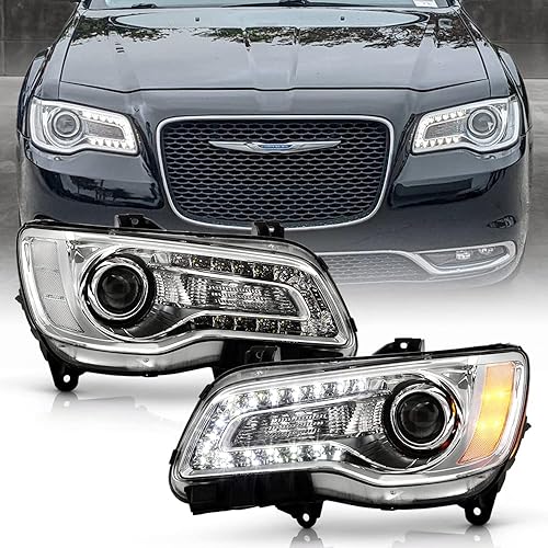ACANII - Para [tipo halógeno] 2015-2023 Chrysler 300 Chrome LED DRL Proyector Faros Faros Par Izquierdo+Derecho