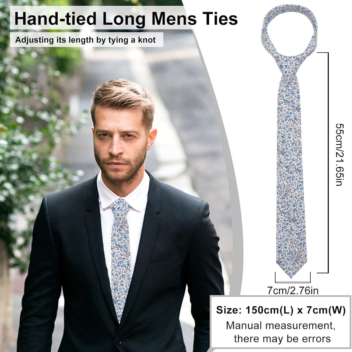 Luckyvestir Mens Ties, Sage/Dusty Blue/Pink Floral Ties for Men, 2.76" Cotton Flower Necktie for Wedding/Groomsmen/Party