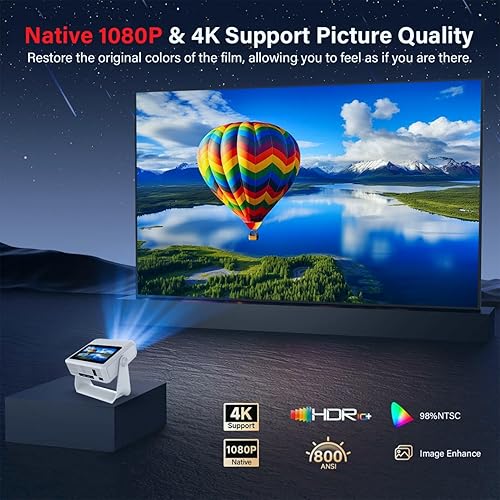 Miniatura 5 de Proyector portátil con pantalla táctil con WiFi6 y Bluetooth, soporte nativo 1080P 4K con aplicaciones integradas, WiFi de doble banda, proyector de