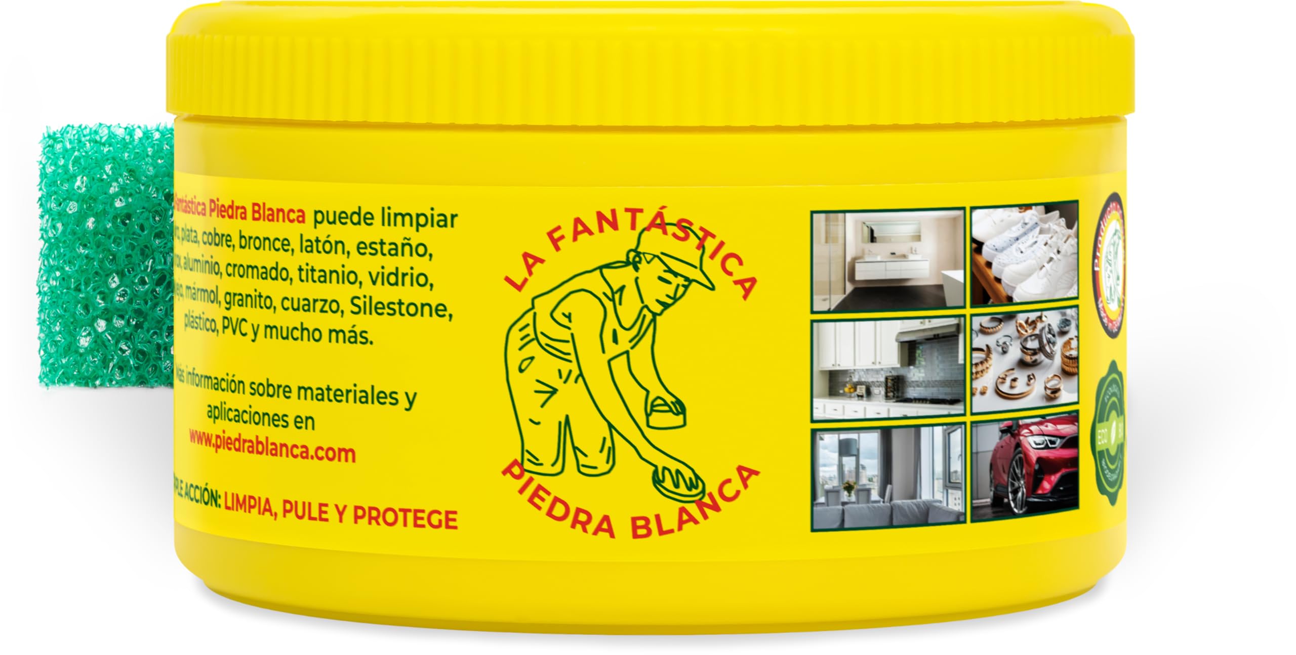 La Fantástica Piedra Blanca Original Pack 4x600g | Arcilla de Limpieza Multiusos, Fórmula Alemana, 4 Esponjas de Regalo
