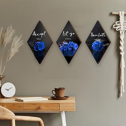 Miniatura 2 de 3 piezas de decoración de baño azul rosa para dormitorio, decoración de pared de granja, arte de pared de madera inspiradora con letrero de aceptar