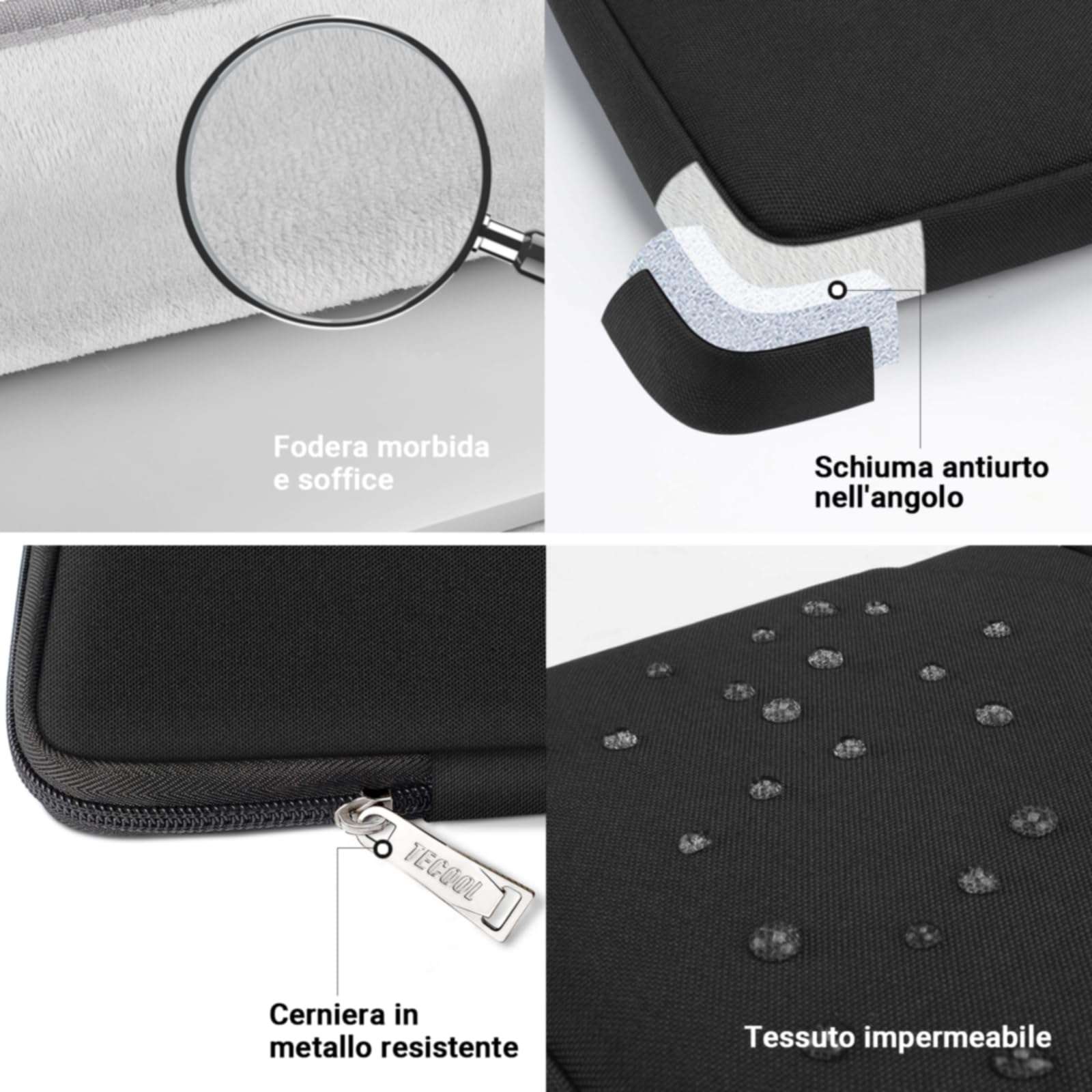 TECOOL 14 Pollici Custodia PC Portatile per 14'' HP Dell Acer ASUS Lenovo Thinkpad Ideapad Chromebook Notebook, MacBook Air 15 M2 M3 M4 2023-2025 Custodia Protettiva Laptop Borsa, Nero