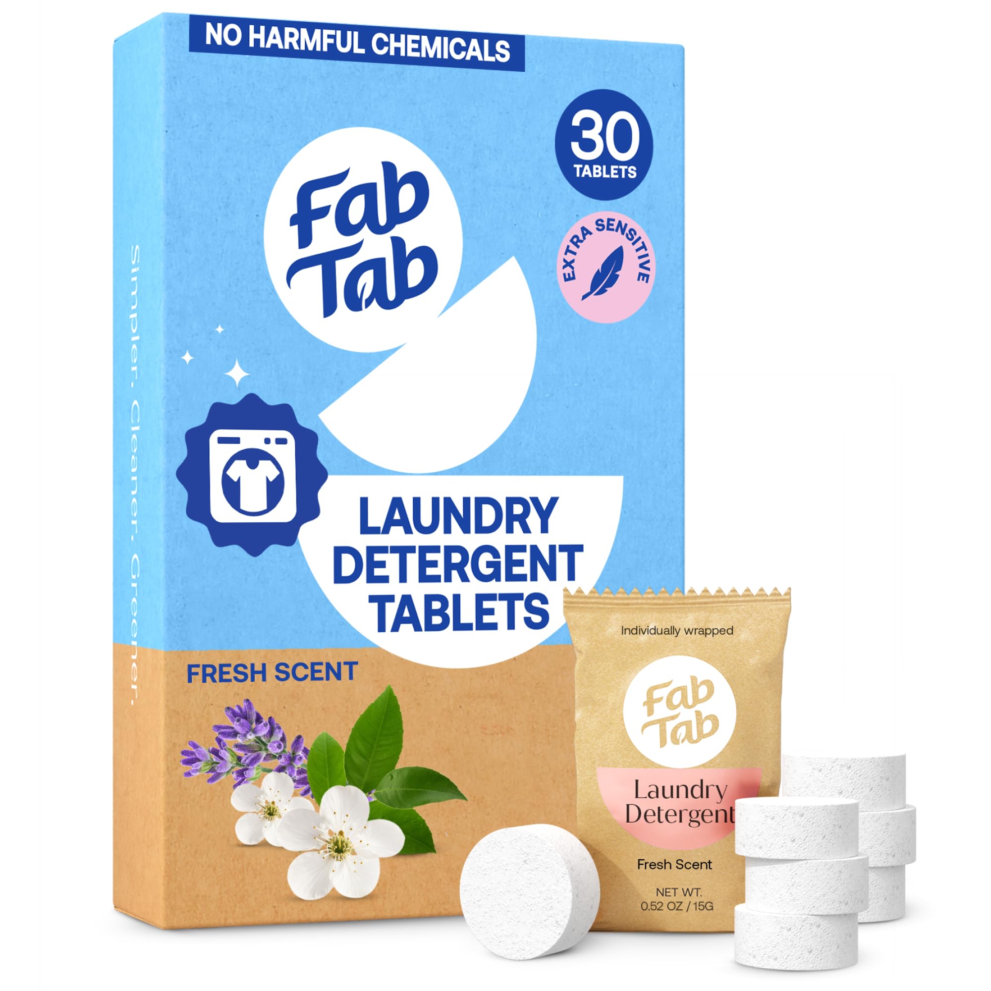 Laundry Detergent Tablets, Removes Stains, Fresh Scent, Gentle, No Harsh Chemicals, Plant-Based Formula, Laundry Tablets - 1 Count (Pack of 30)