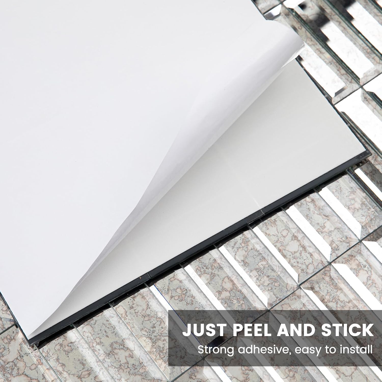 Peel and Stick Mirror Glass Mosaic Tile Self Adhesive 12 x 12 Inch Strip Mirror Tiles for Kitchen Backsplash Bathroom Wall(5 Sheets, Dark Antique)