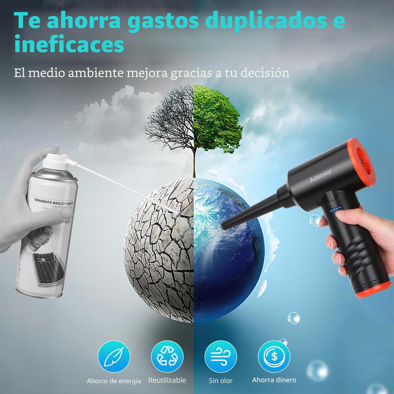 AD-38 Soplador de Polvo Eléctrico, Soplador de Aire Potente 3 Velocidades, Máx.100000RPM, Plumero de Aire Comprimido con Luz LED, 6000mAh Recargable de Soplador de Aire Para PC, Teclado