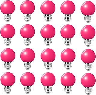 Jiotouhu Bombillas LED de Colores E27 2W, G45 Mini de Lámpara, Equivalente 20W, para Exterior, Patio, Iluminación Navideña, Halloween, Color Rosa, Paquete de 20