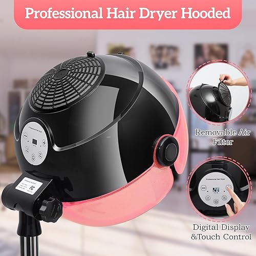 Miniatura 2 de HSONBIUTY Ionic - Secador de pelo de pie, secador de pelo profesional con capucha con ajuste de tiempo, controles táctiles y 3 ajustes de