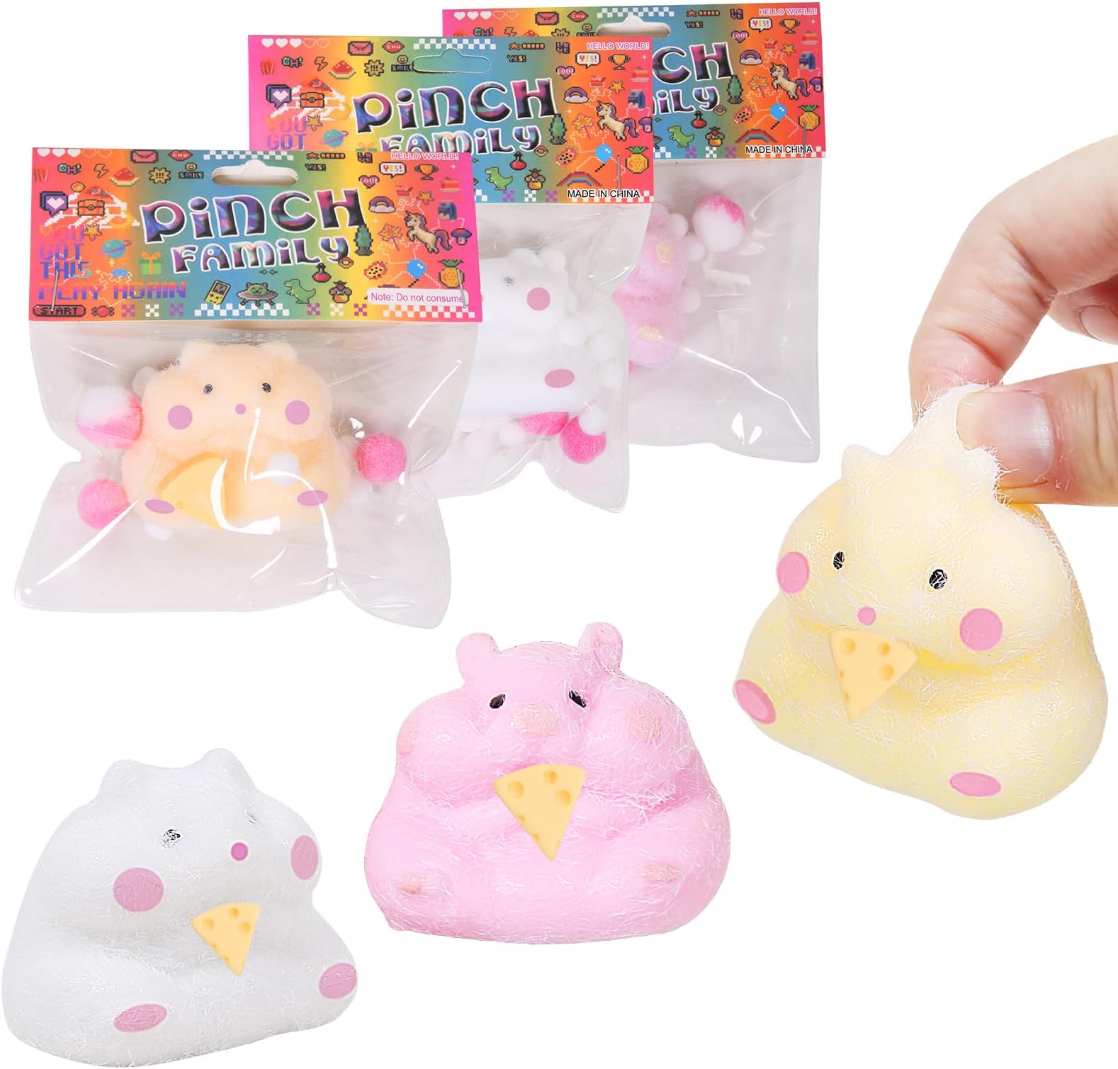 3pcs Squishy Hamster Squeeze Toys,3 inch Cute Soft Hamster Squishy Toys,Stress Relief Squishies for Kids Party Favors, Pinch Family, Fidget Toys Suitable Adults Kids Big