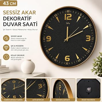 41 cm siyah kadranl  dekoratif duvar saatib y k boy ev ofis salon plaza g z al c  ince detaylar ve  k tasar m