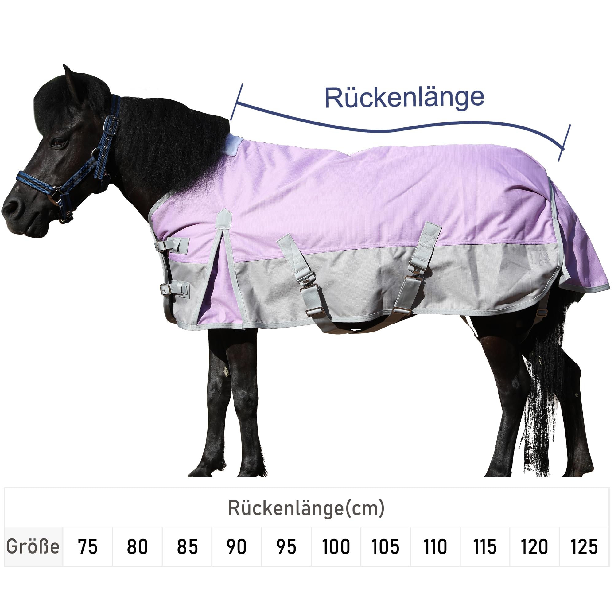 Coperta per pony, 1200D, 200 g/m², impermeabile e traspirante, per pony, shetty, coperta invernale imbottita con cinghie incrociate, collo e chiusura regolabile sul petto